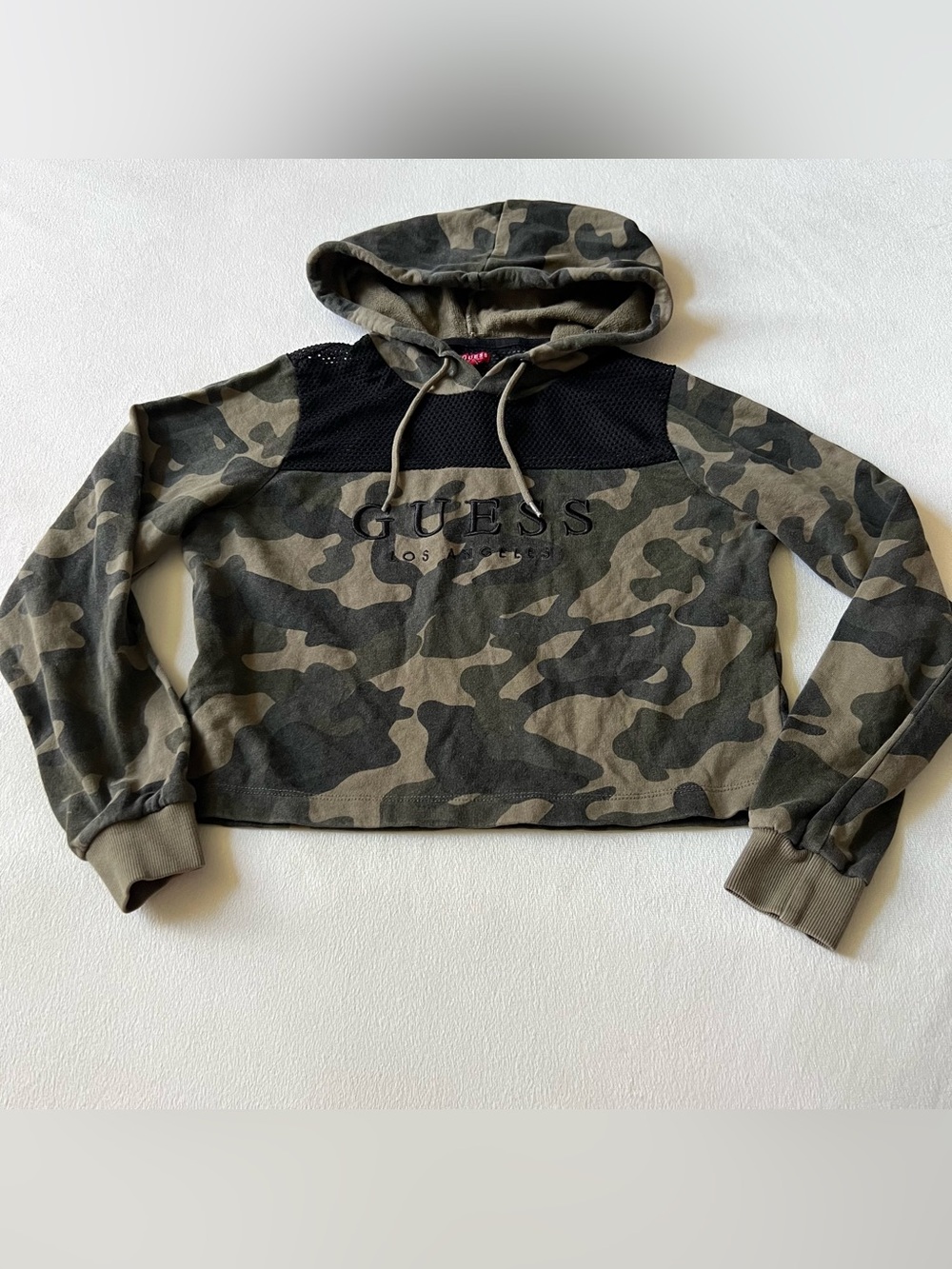 GUESS Olive & Black Camo Cropped Hooded Sweatshirt crop top designer crop top